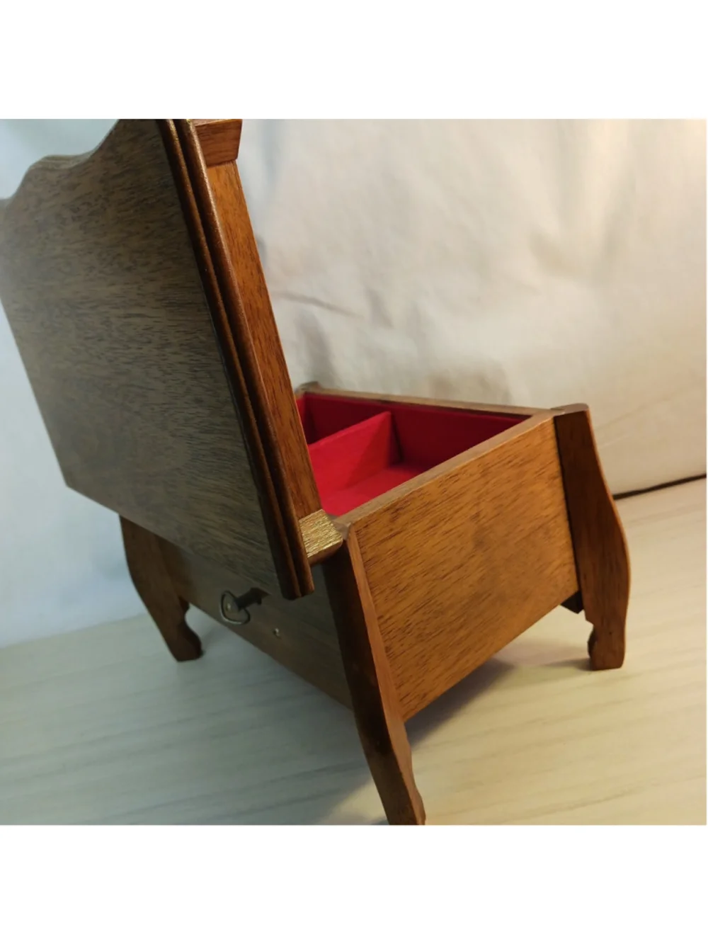 VTG Real Wood Wooden Musical Jewelry Box with Mirror & Drawer Red Interior